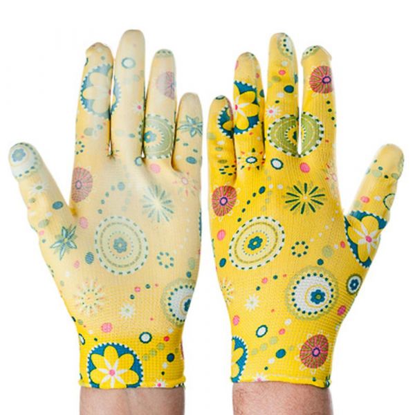 Nylon gardening gloves with PVC semi-double coating, colored (188-037)